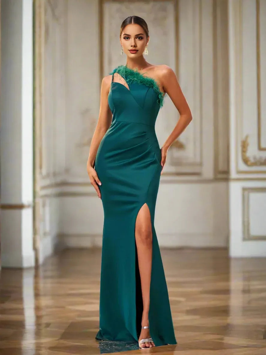 Charming Mermaid One Shoulder Sleeveless Zipper Up Floor-Length Prom Dress